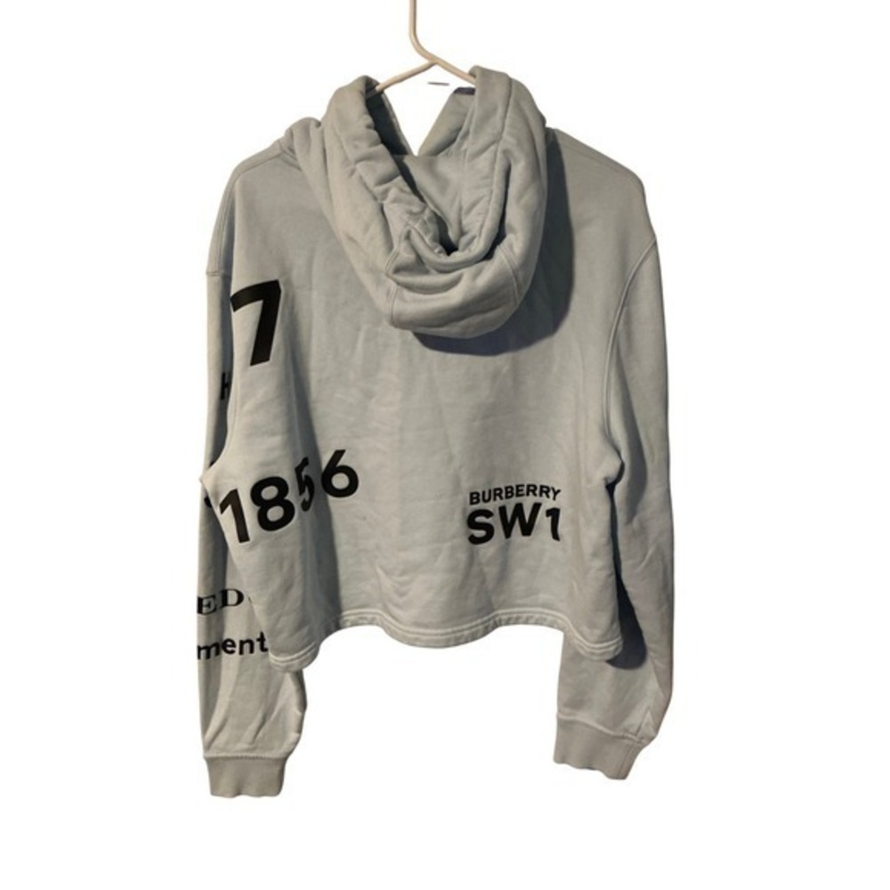Burberry Horseferry Print Cropped Hoodie Pale Blue Cotton Sweatshirt Womens L - Picture 3 of 5